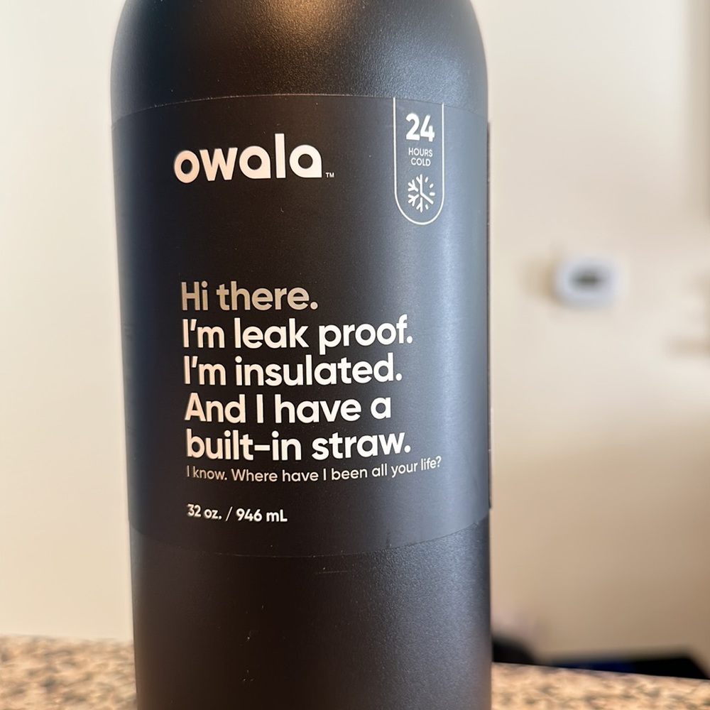 Owala Free-Sip 32 oz Stainless Steel Water Bottle, color is Very Very Dark - Picture 2 of 6